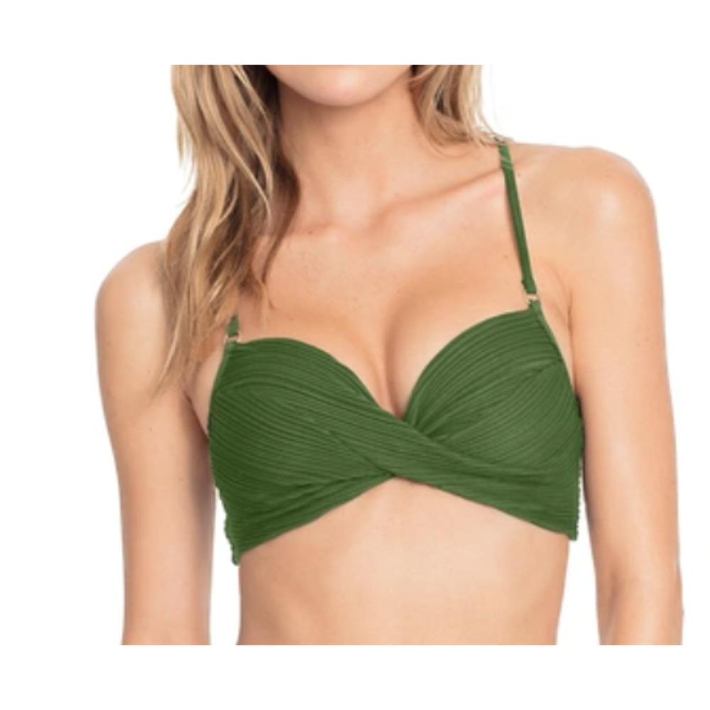 Robin Piccone Green Underwire Bikini Top Lily Womens Medium D-Cup Basil Twist